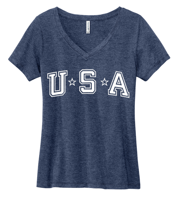 Ladies Made in the USA "USA" V-Neck Tee