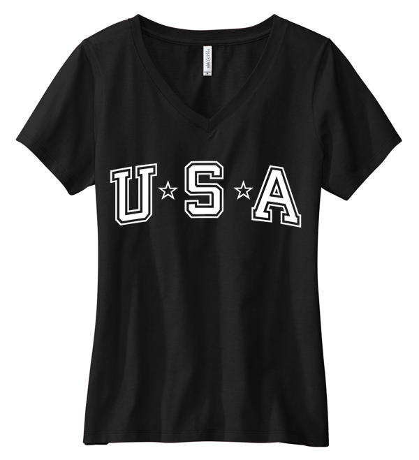 Ladies Made in the USA "USA" V-Neck Tee